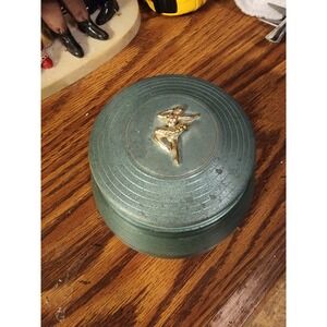 Vintage Turquoise Blue Ballerina Powder Puff Footed Music Box, Works